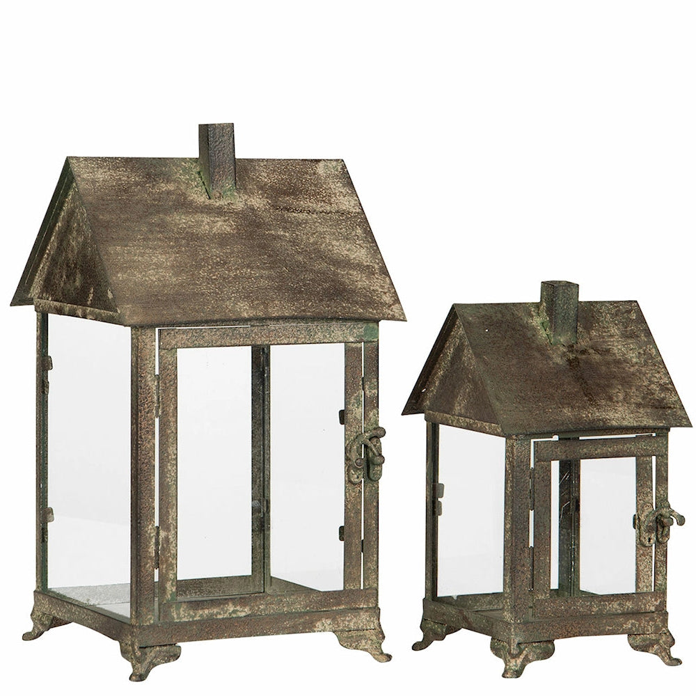 Ljuslykta Hus Metall Grön - Ett set