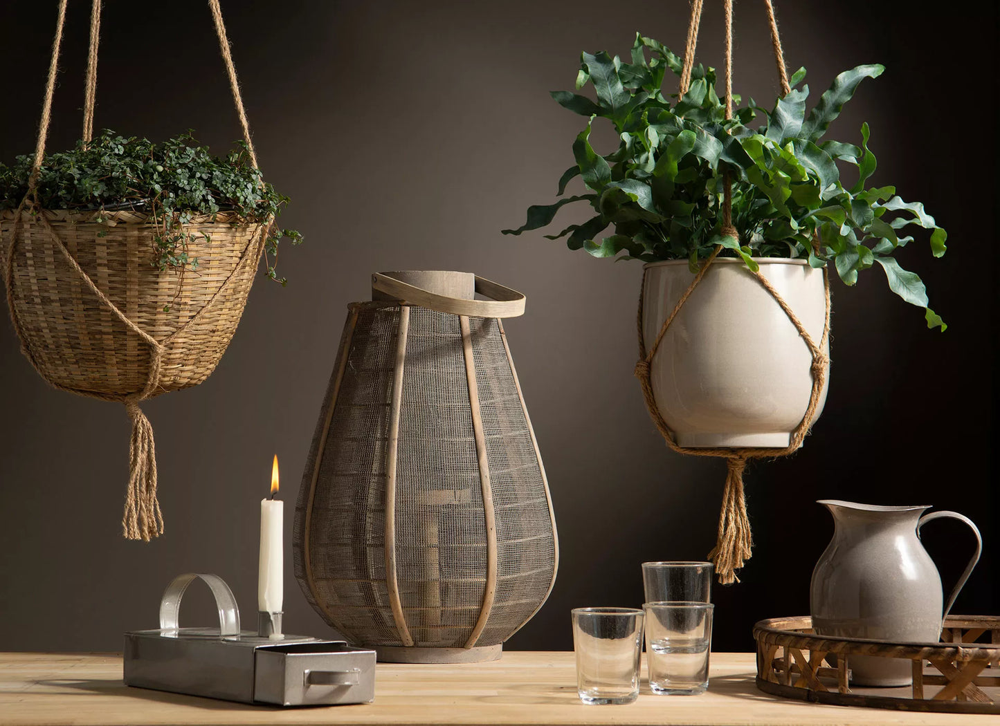 Ampel Natur Bambu Plastliner 2pack