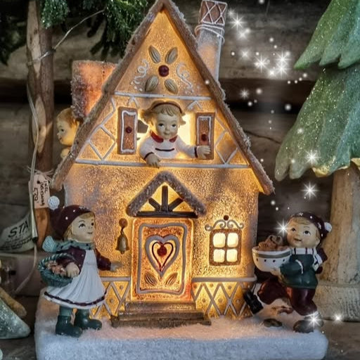 Pepparkakshus med barn LED / Batteri