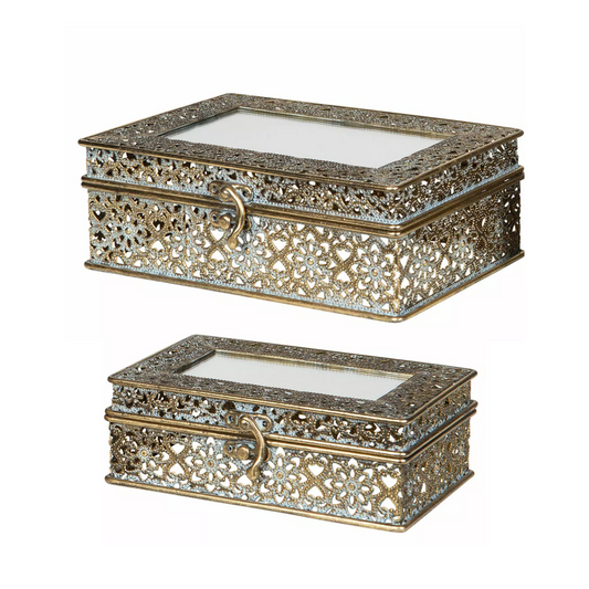 Box Spegel Metall Brun - 2 pack med två olika storlekar