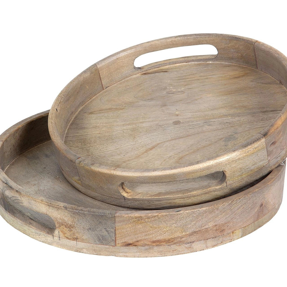Bricka Rund Antik Trä 2 stk