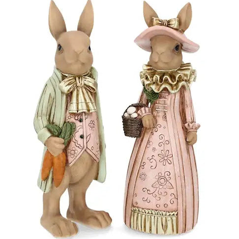 2 pack Dekoration Herr och Fru Kanin Finklädd Mix