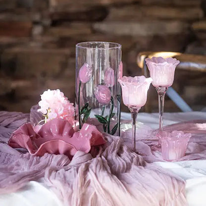 Ljuslykta på fot Blomma Rosa