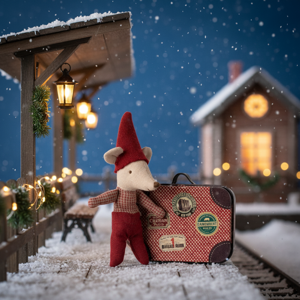 Maileg - Christmas mouse, baby in suitcase