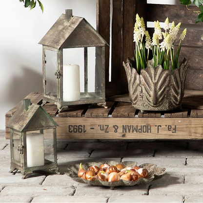 Ljuslykta Hus Metall Grön - Ett set