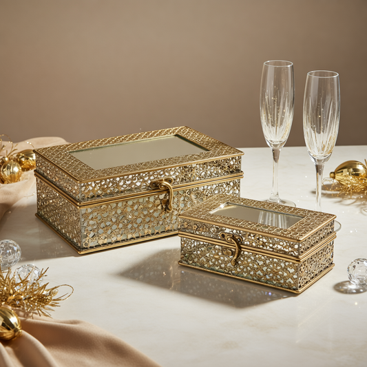 Box Spegel Metall Brun - 2 pack med två olika storlekar