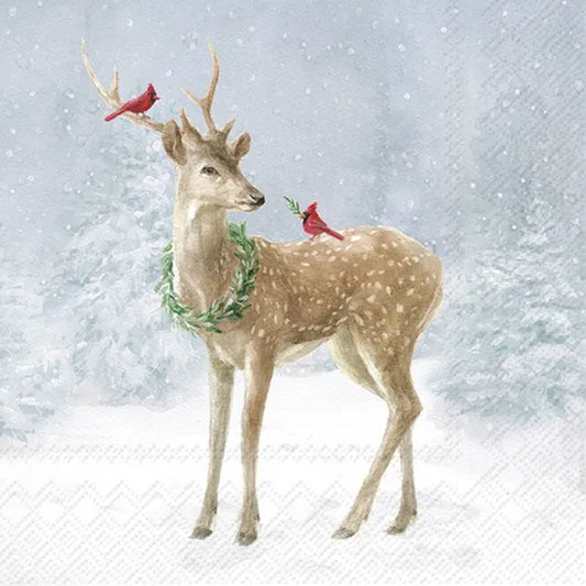 Deer in Snow Blue Lunch 33x33 cm