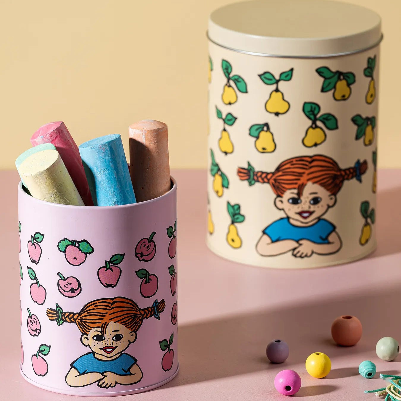 Plåtburk Pippi Långstrump - Set med 2 st Rosa/Gul