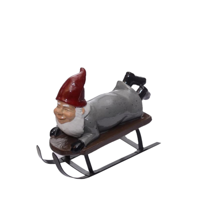 Tomte på släde Grå 13x5x10 cm