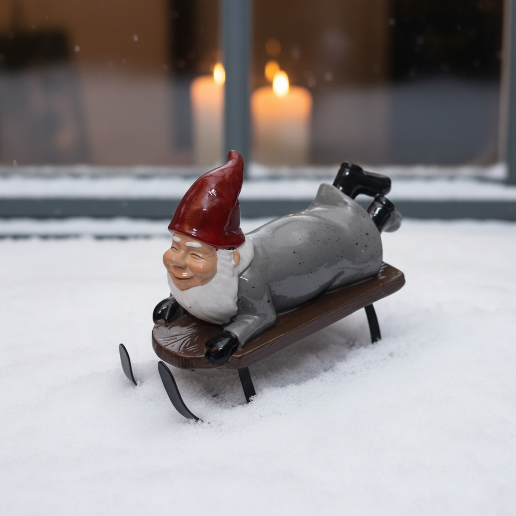 Tomte på släde Grå 13x5x10 cm