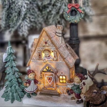 Pepparkakshus med barn LED / Batteri