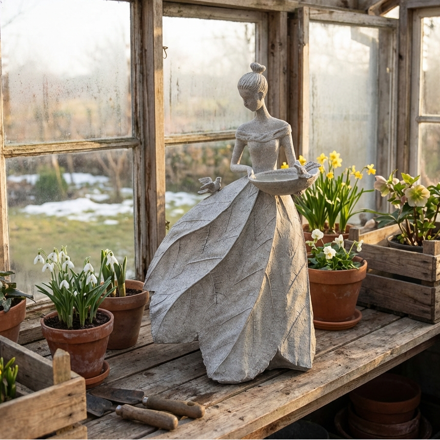 Trädgårdsdam med fågelbad 60 CM - Grå/Betongfärg