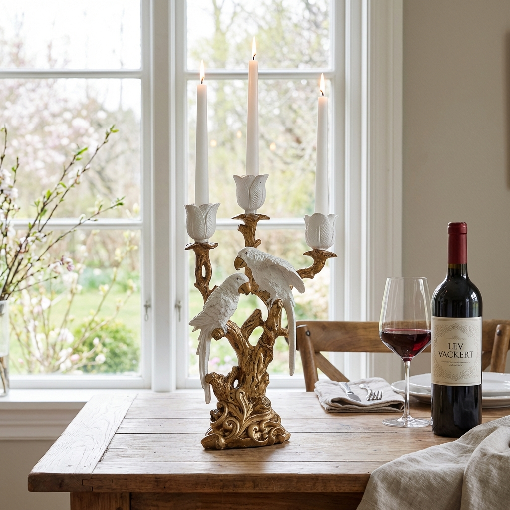 Ljusstake 3 armad Fåglar på Gren 38 cm