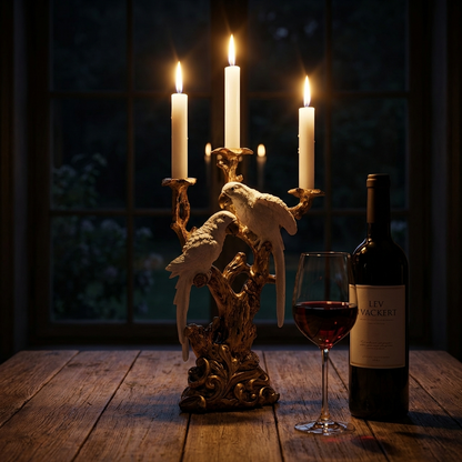 Ljusstake 3 armad Fåglar på Gren 38 cm