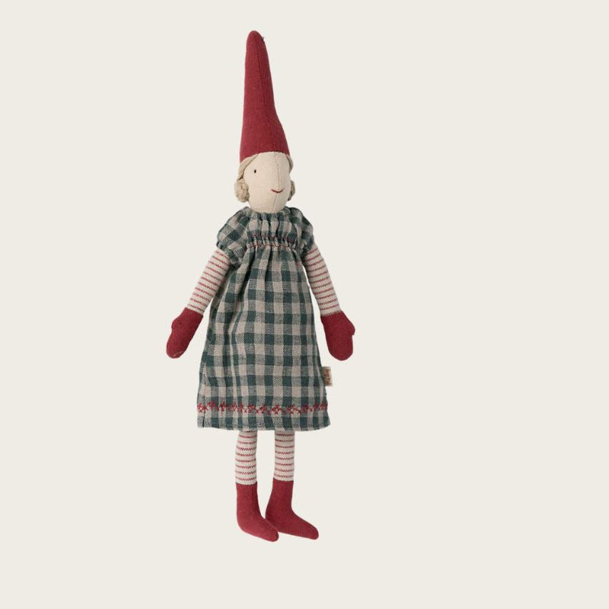 Maileg Pixy, Size 2 Girl - Blue checkered dress