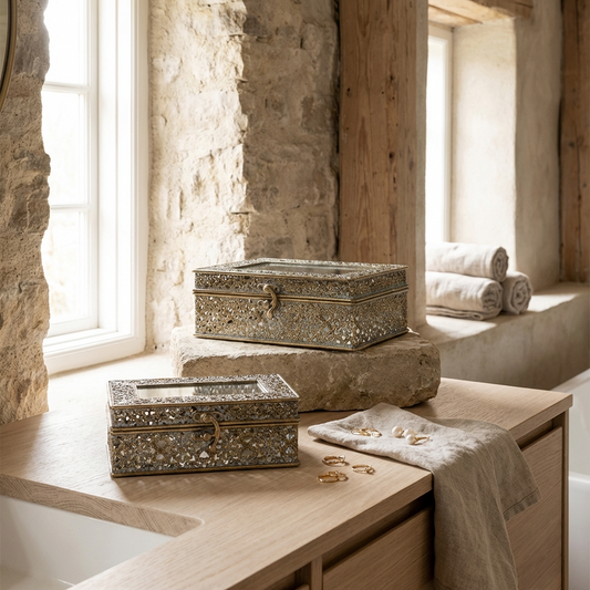 Box Spegel Metall Brun - 2 pack med två olika storlekar